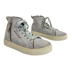 Blackstone Size 38 LL78 Crackle Finish Leather Classic High-Top Platform Sneaker